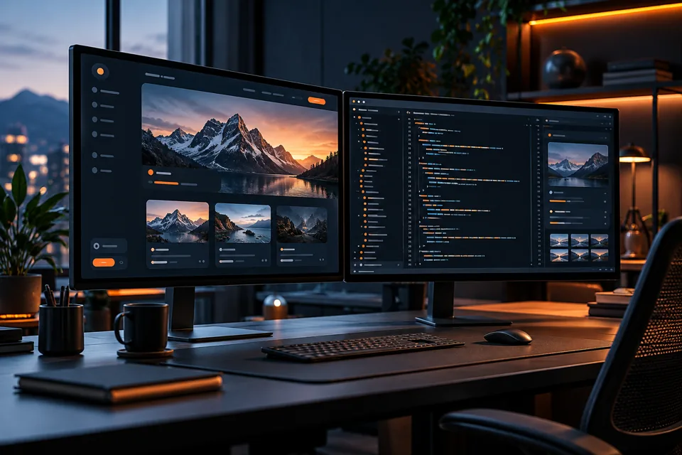 Zaawansowany projekt strony i panel programistyczny na monitorach