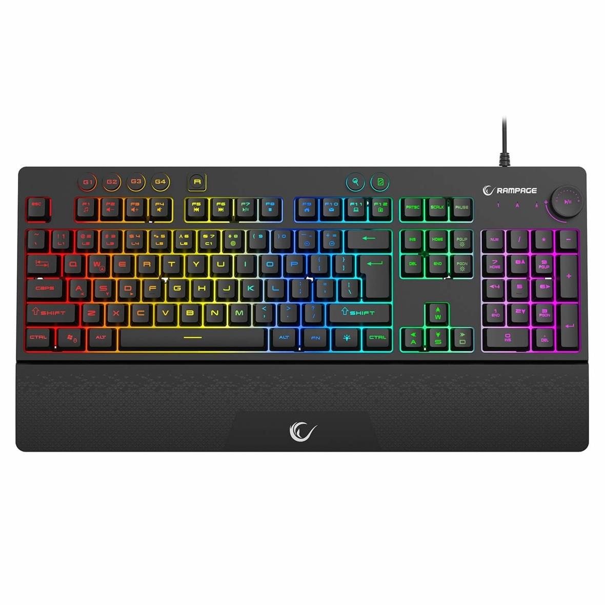 Klawiatura przewodowa Rampage KB-GX65 gamingowa z podstawką Simula RGB Makro czarna